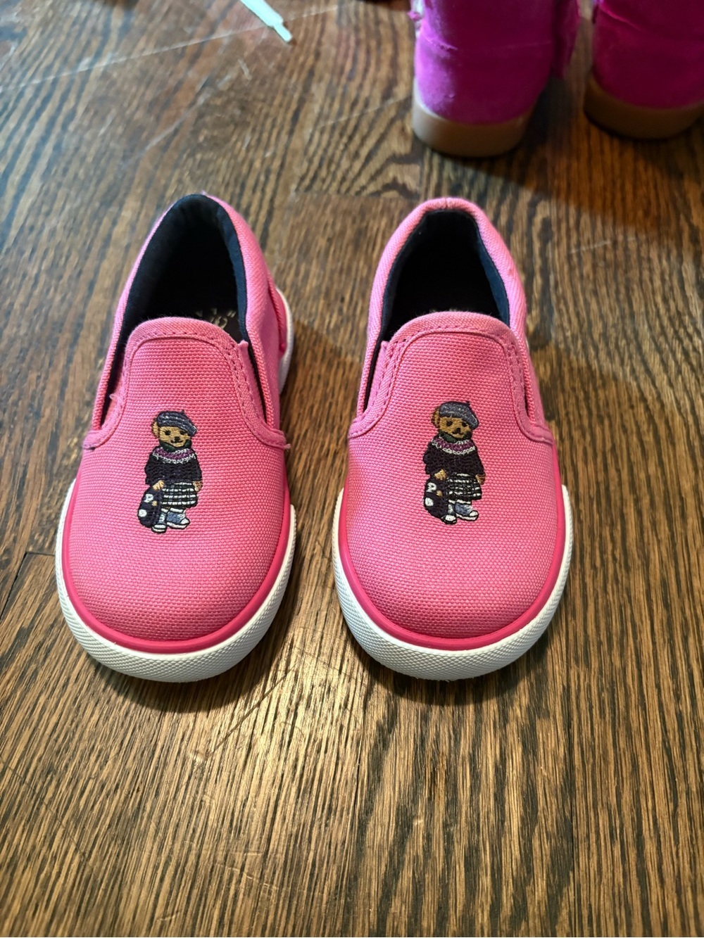 Polo by Ralph Lauren Pink Toddler Slip-On Sneakers with Polo Bear